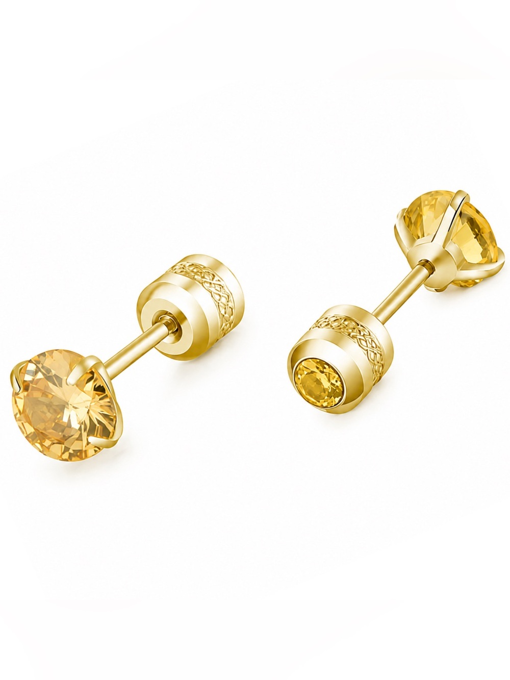 Gold Yellow CZ Double Ended Stud Earrings